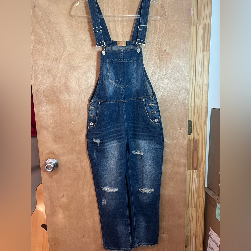 POL Dark Blue Distressed Overalls